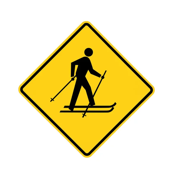 Road sign - yellow - cross-country skier in black — Stock Photo, Image