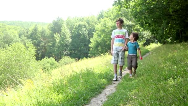 I bambini camminano nel bosco — Video Stock
