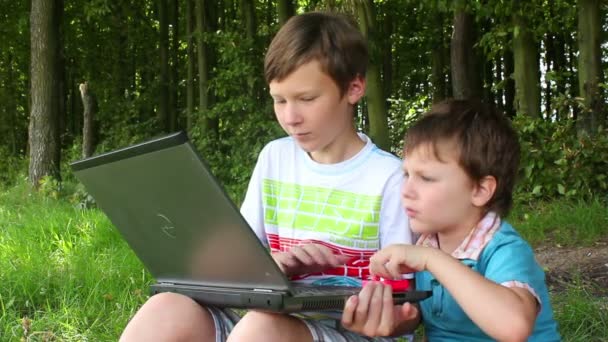 Pojkar denna bärbara dator — Stockvideo