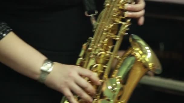 Woman and saxophone — Stock Video