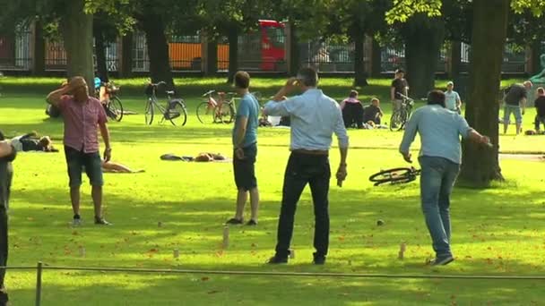 People rest on green grass — Stock Video