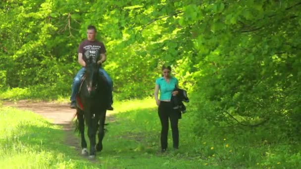 Turista montando un caballo — Vídeo de stock