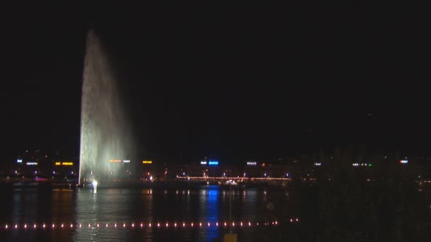 Fountain in Lake Geneva at night — Stock Video