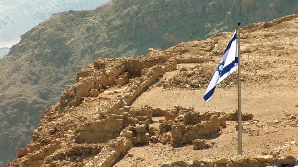 Flag of Israel in Masada — Stock Video