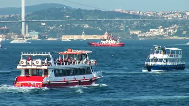 Passenger ships sailing on the Bosphorus — Stock Video