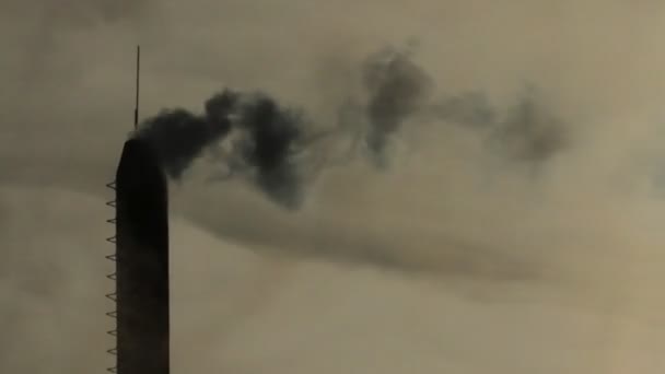Огромный дым, исходящий из трубы котла — стоковое видео