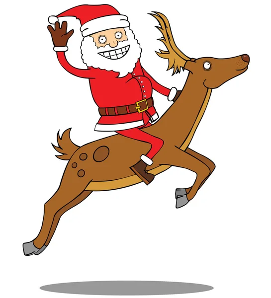 Santa claus rijden zijn herten — Stockvector