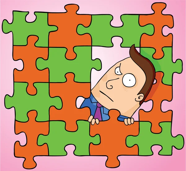 Mann mitten im Puzzle — Stockvektor
