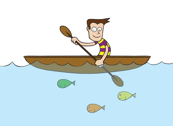 Uomo in barca a remi — Vettoriale Stock