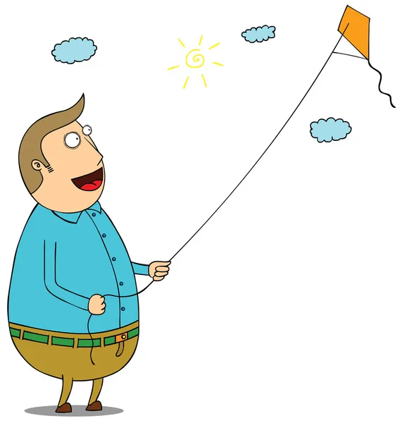 Ευτυχισμένος άνθρωπος λίπους με kite — Φωτογραφία Αρχείου