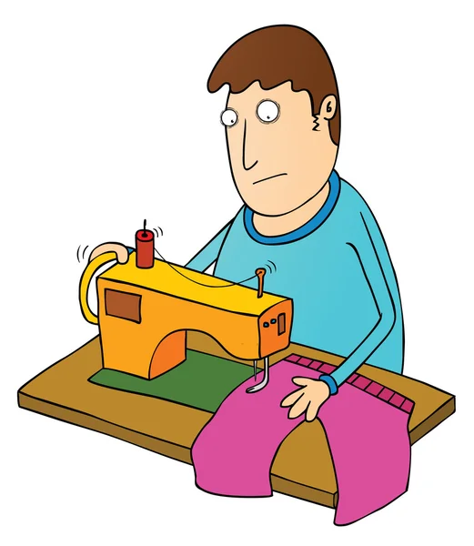 Homem usando máquina de costura — Fotografia de Stock