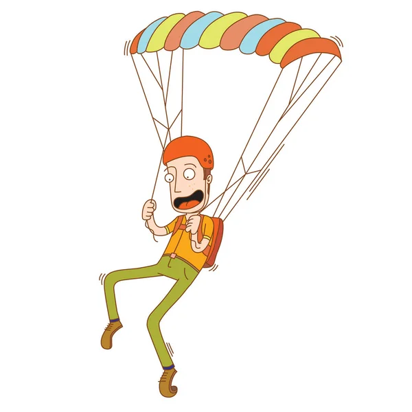 Happy Man Vliegen Met Behulp Van Parachute — Stockvector