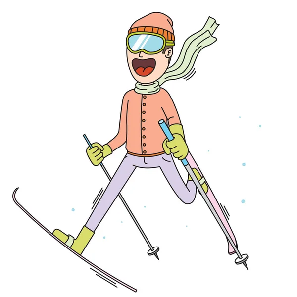 Happy Man Doing Snow Surfing — Stock Vector