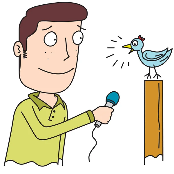 Man Interviewing Little Bird — Stock Vector