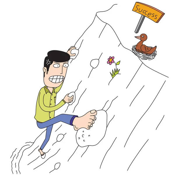 Brave Man Looking Way Success Climbing Cliff — Stock vektor
