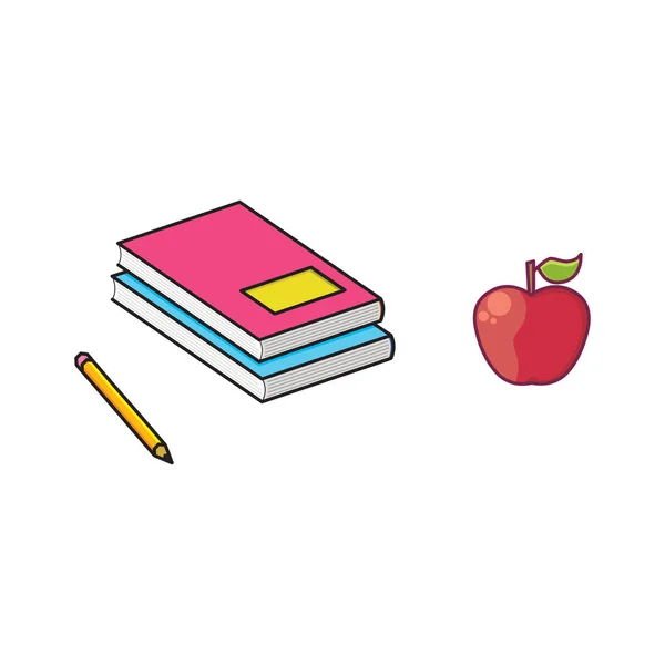 Illustration Apple Books Pencil — Vetor de Stock