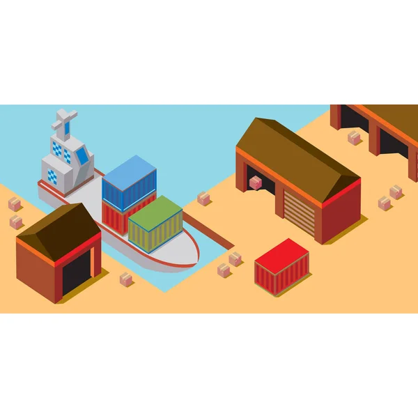 Isometric Shipping Harbour Company — Vetor de Stock