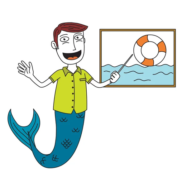 Teacher Mermaid Man — Vettoriale Stock