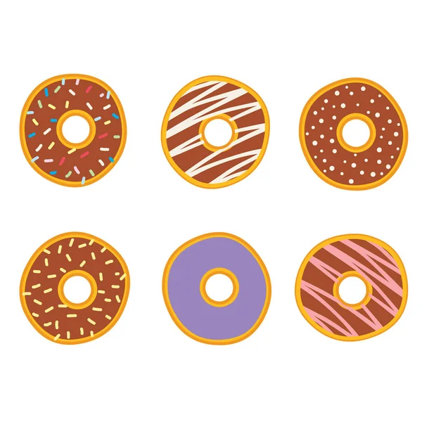 Иллюстрация Различных Вкусных Сладких Пончиков — стоковый вектор
