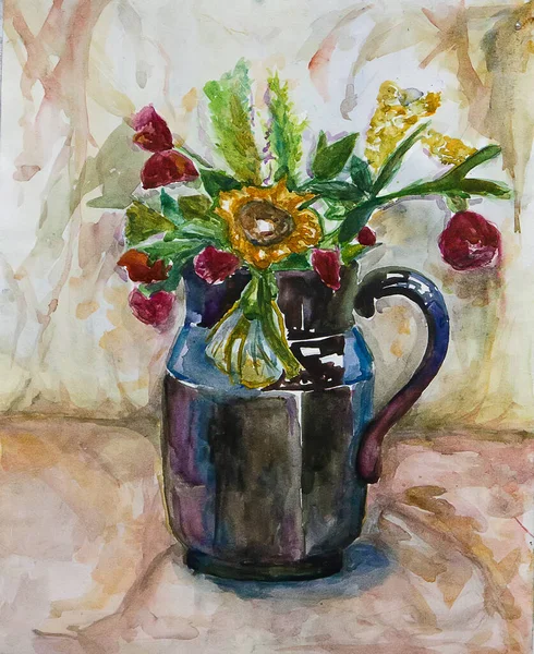 Painted flowers in a jug