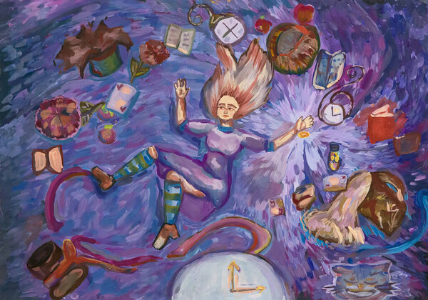 Flying into dreams hand drawn