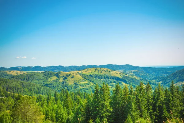 Pysanyj taşına giden dağların manzarası. Karpatlar.