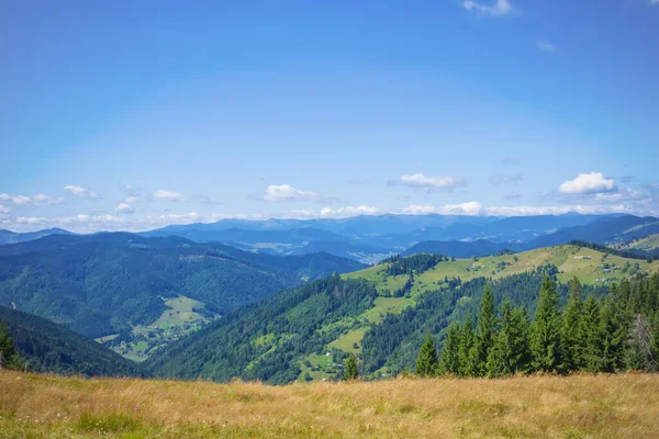 Pysanyj taşına giden dağların manzarası. Karpatlar.