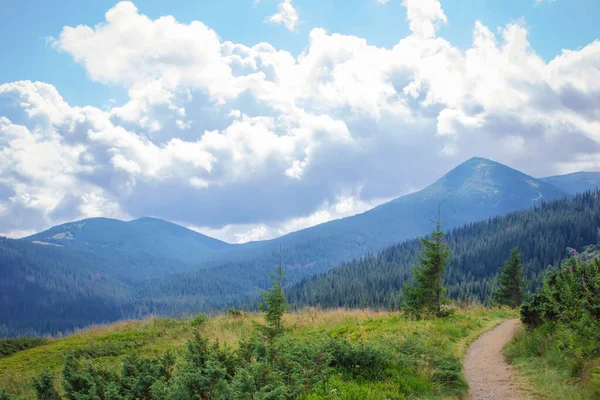Nesamovyte Gölü 'ne giden yol. Dağ manzarası