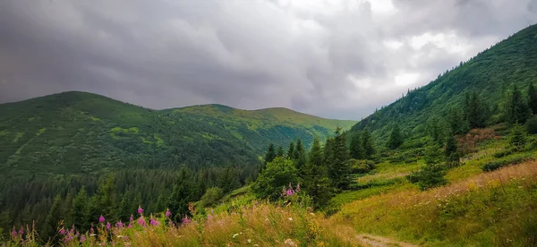 Thunderstorm Road Mountains Lake Nesamovyte Mountain View — стоковое фото