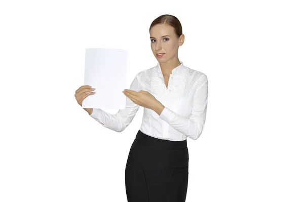 Businesswoman with blank paper — Stock Photo, Image