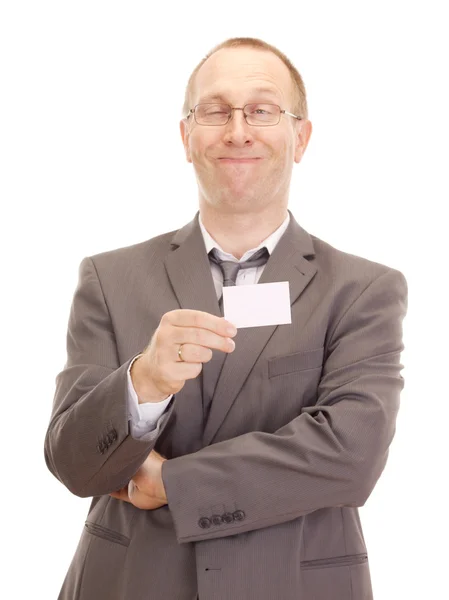 Деловой человек с визитной карточкой — стоковое фото