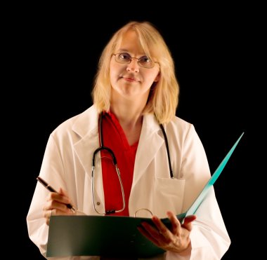 Medical doctor with documents about a patient clipart