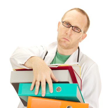 Medical doctor with a lot of work clipart