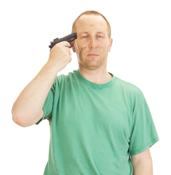 Depressiver Mann mit Waffe — Stockfoto