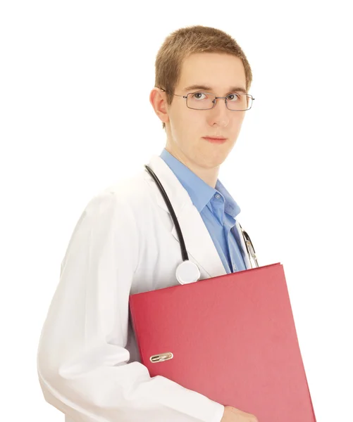 Um jovem médico com uma pasta de anel — Fotografia de Stock