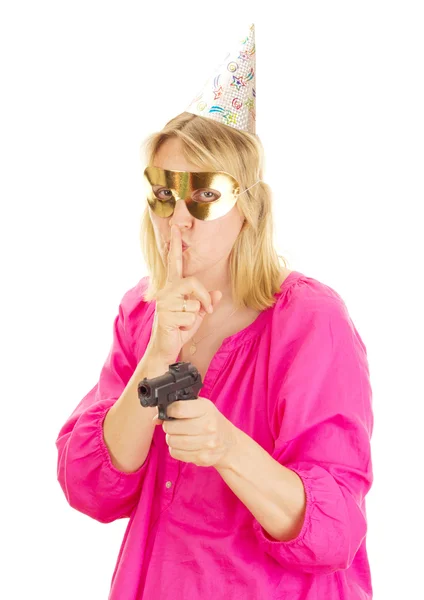 A beautiful woman with a gun — Stock Photo, Image