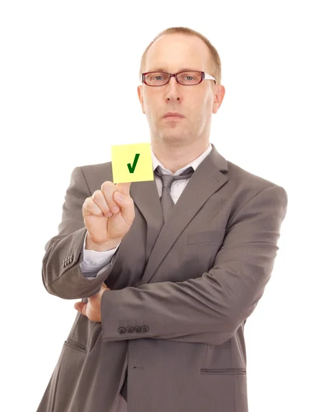 Business person showing removable note — Stock Photo, Image