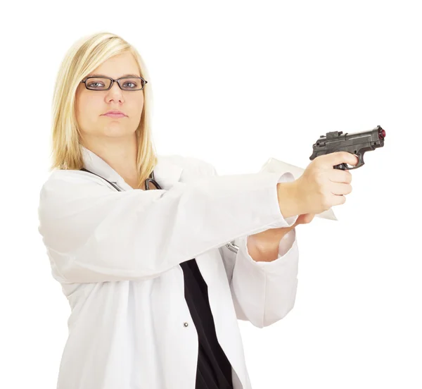 Medical doctor with a gun and drugs — Stock Photo, Image