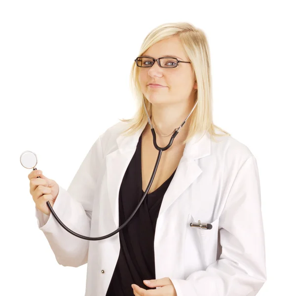 Medical doctor hearing a heartbeat — Stock Photo, Image