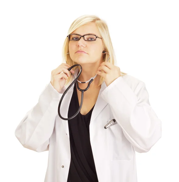 Medical doctor with black stethoscope — Stock Photo, Image