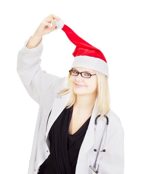 Medical doctor with a santa hat — Stock Photo, Image