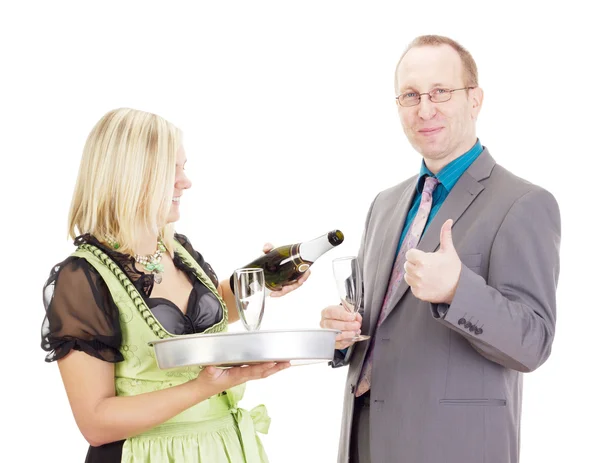 A waitress and a businessman — Stock Photo, Image