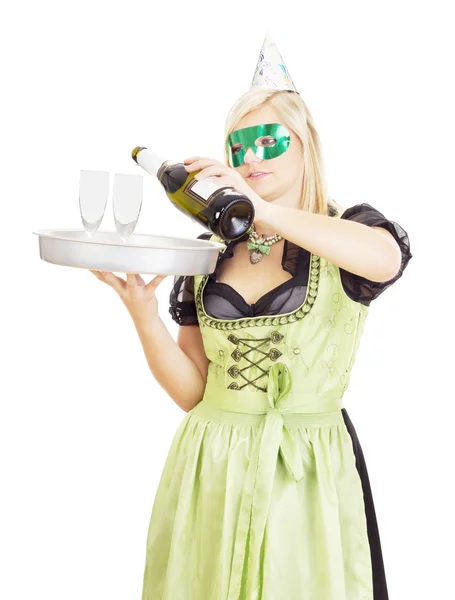 Młoda kelnerka z tacą — Zdjęcie stockowe