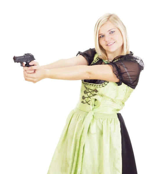 Donna che si diverte con una pistola — Foto Stock