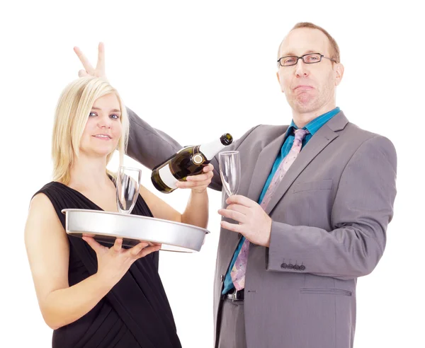 A waitress and a businessman — Stock Photo, Image