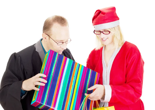 Lawyer getting gift from santa claus — Stock Photo, Image
