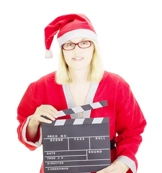 Santa claus with clapperboard — Stock Photo, Image