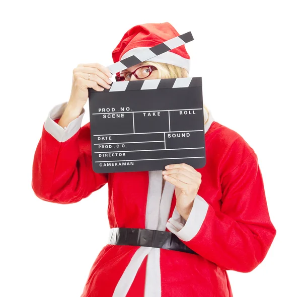 Santa claus with clapperboard — Stock Photo, Image