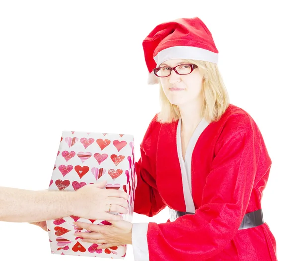 Santa claus att få gåva — Stockfoto