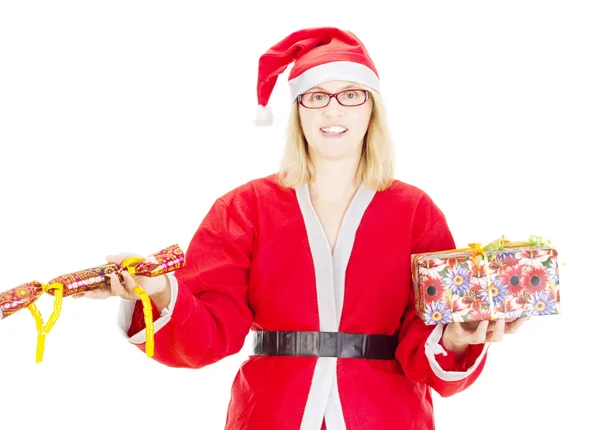 Santa claus juggling with gifts — Stock Photo, Image